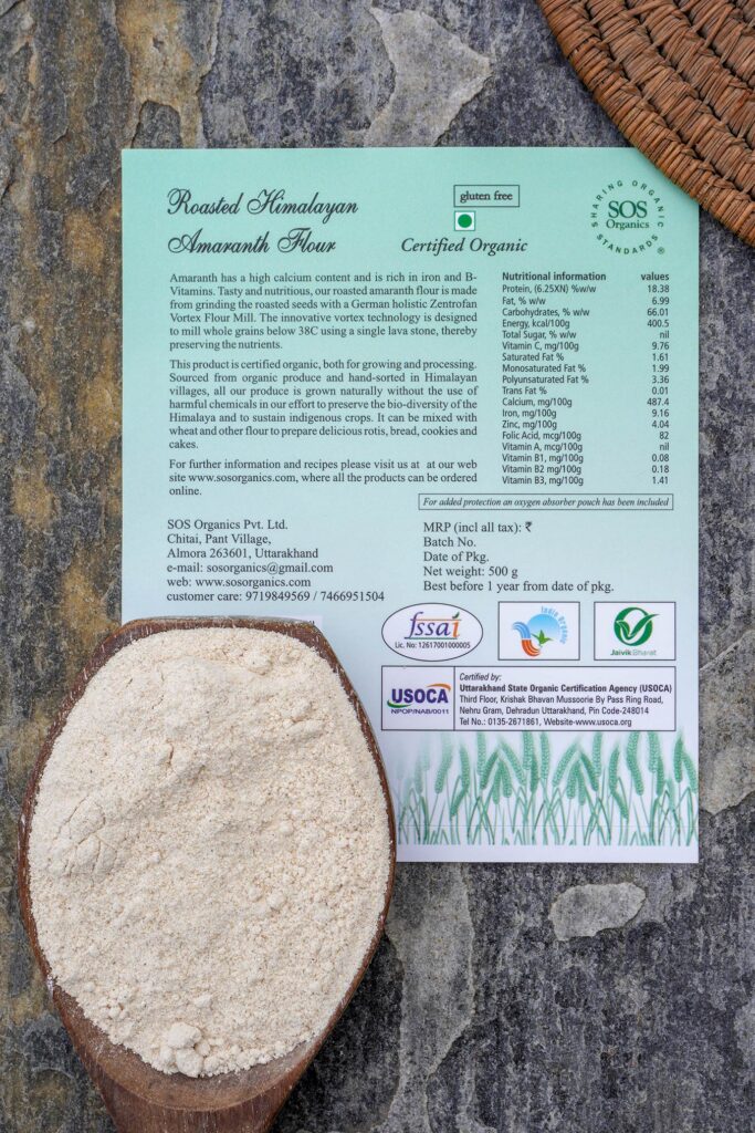 Roasted himalayan amaranth flour certified organic Uttarakhand Hemp