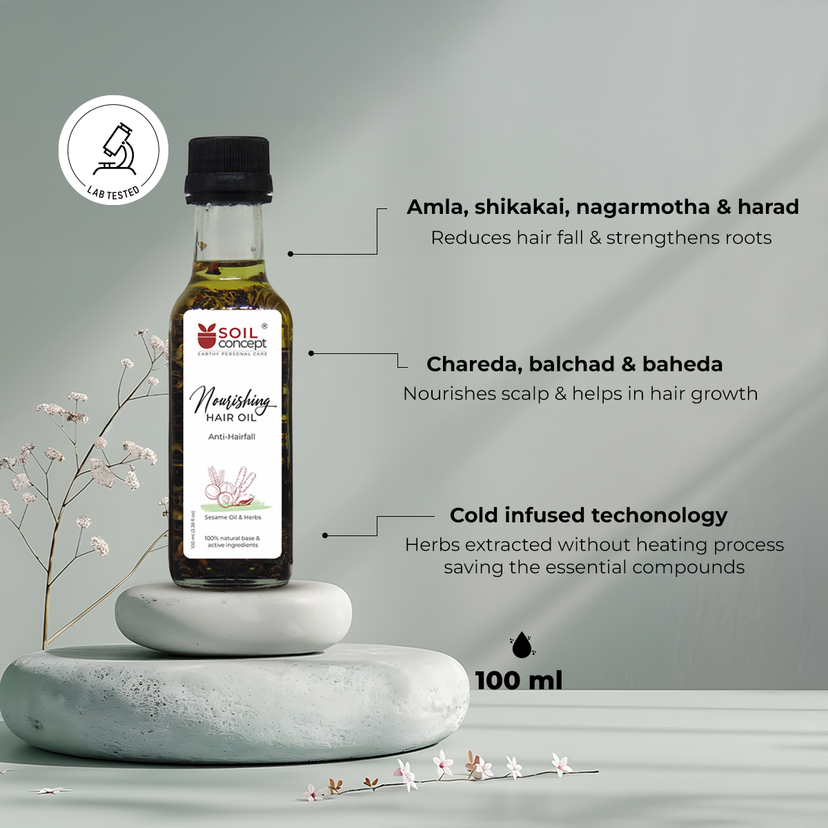 Nourishing Hair Oil AntiHairfall Sesame and Herbs 100ml - Image 3